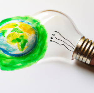 Light bulb laying next to a painted earth