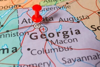 Georgia on a map with a red pin