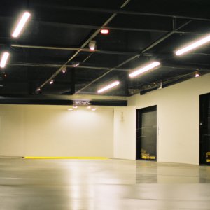 Empty garage with bright lighting