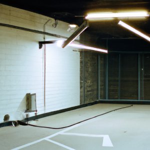 Empty room with overhead lighting