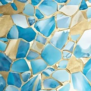 Blue and tan broken pieces