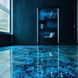 Blue marble epoxy flooring in room