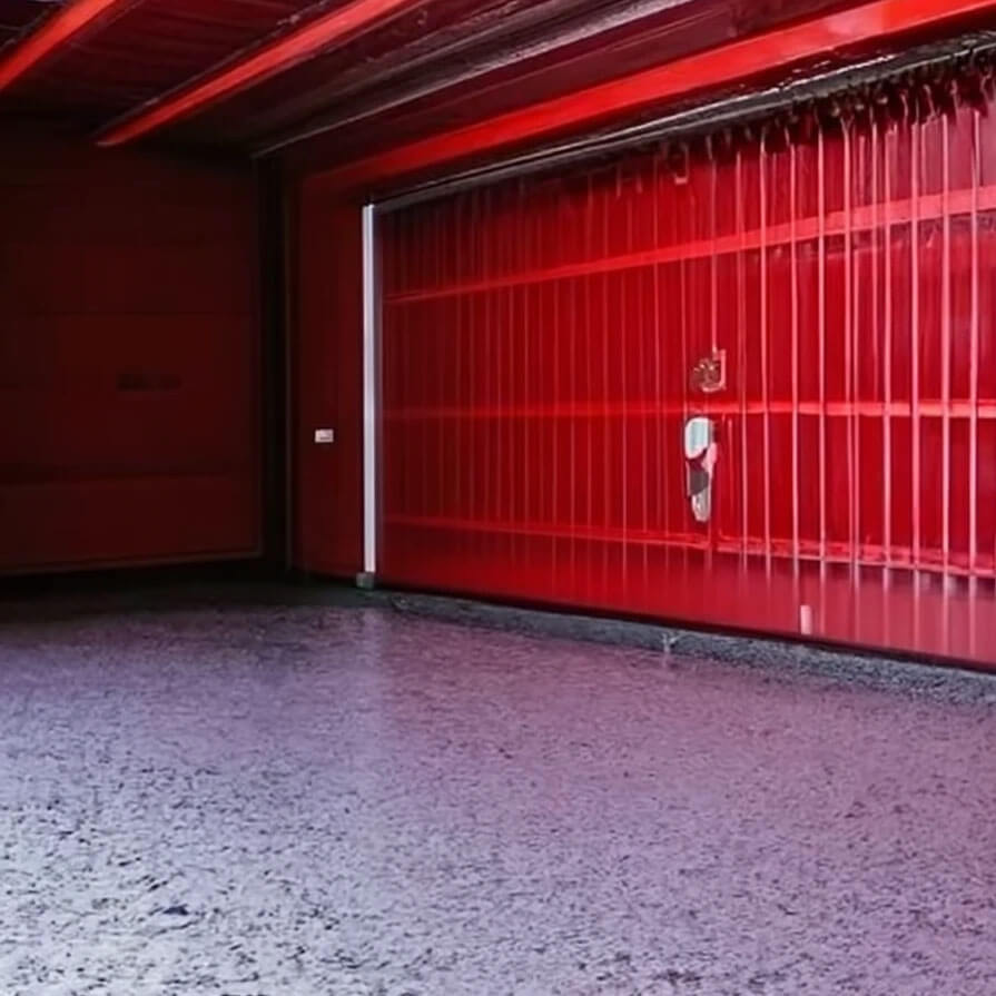 Red Residential Garage with Flake Epoxy Flooring