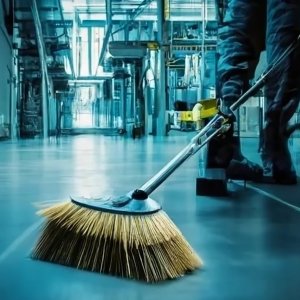 Somebody brooming a factory floor